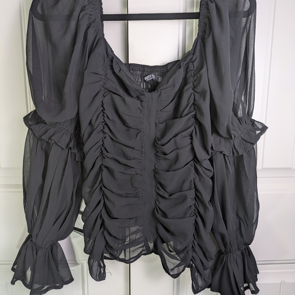 Nasty Gal Tops - Nasty Gal Black Sheer Ruched Blouse